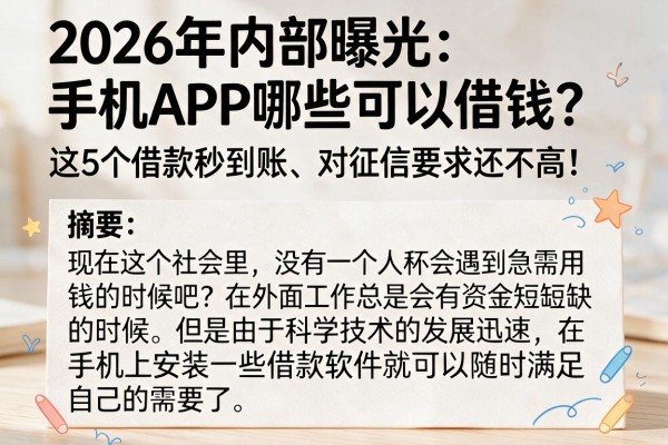 2026年内部曝光:手机APP哪些可以借钱?这5个借款秒到账、对征信要求还不高!