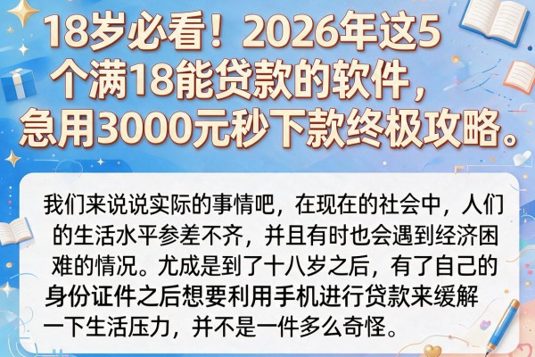 18岁必看!2026年这5个满18能贷款的软件,急用3000元秒下款终极攻略