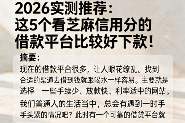 2026实测推荐:这5个看芝麻信用分的借款平台比较好下款!