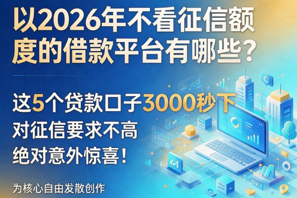 2026年不看征信额度的借款平台有哪些?这5个贷款口子3000秒下,对征信要求不高,绝对意外惊喜!