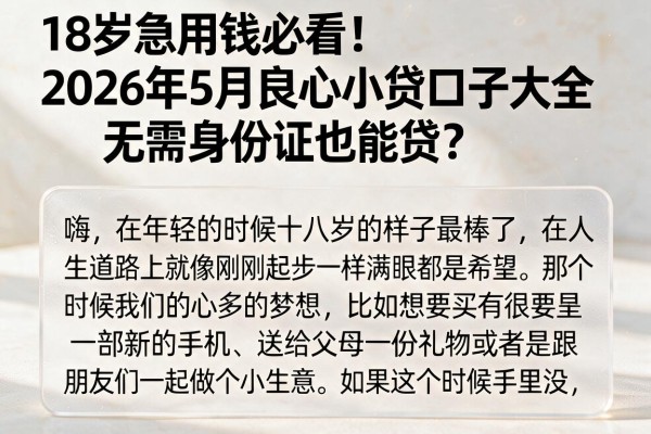 18岁急用钱必看!2026年5月良心小贷口子大全,无需身份证也能贷?
