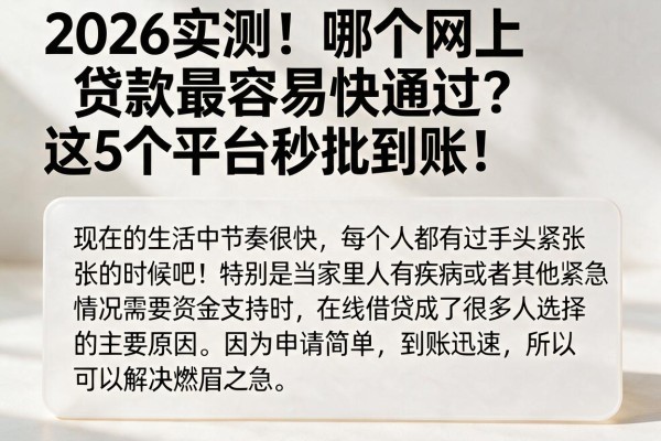 2026实测！哪个网上贷款最容易快通过？这5个平台秒批到账！