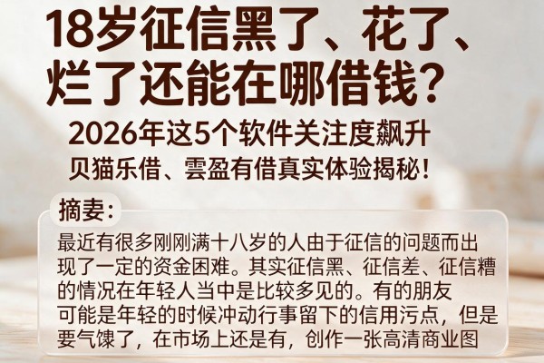 18岁征信黑了、花了、烂了还能在哪借钱？2026年这5个软件关注度飙升，贝猫乐借、雲盈有借真实体验揭秘！