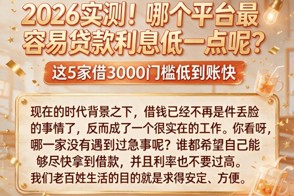2026实测！哪个平台最容易贷款利息低一点呢？这5家借3000门槛低到账快