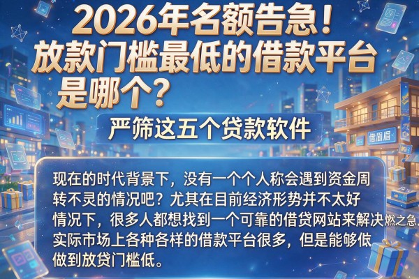 2026年名额告急!放款门槛最低的借款平台是哪个?严筛这五个贷款软件