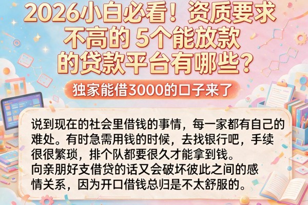 2026小白必看!资质要求不高的5个能放款的贷款平台有哪些?独家能借3000的口子来了