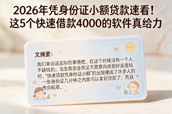 2026年凭身份证小额贷款速看！这5个快速借款4000的软件真给力