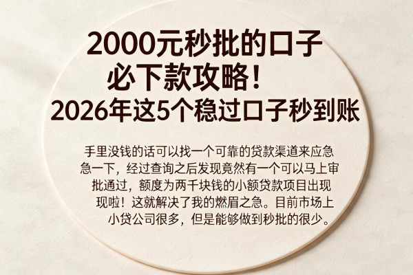 2000元秒批的口子必下款攻略！2026年这5个稳过口子秒到账