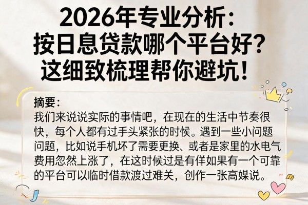 2026年专业分析:按日息贷款哪个平台好?这篇细致梳理帮你避坑!