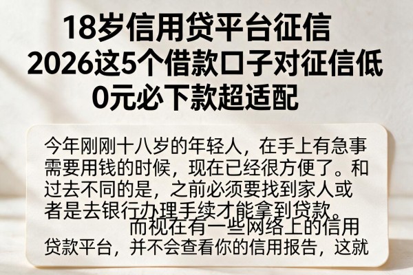 18岁信用贷平台征信,2026这5个借款口子对征信低,0元必下款超适配