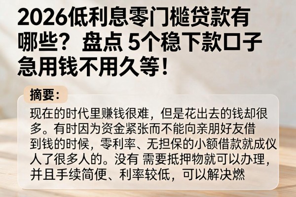 2026低利息零门槛贷款有哪些?盘点5个稳下款口子,急用钱不用久等!