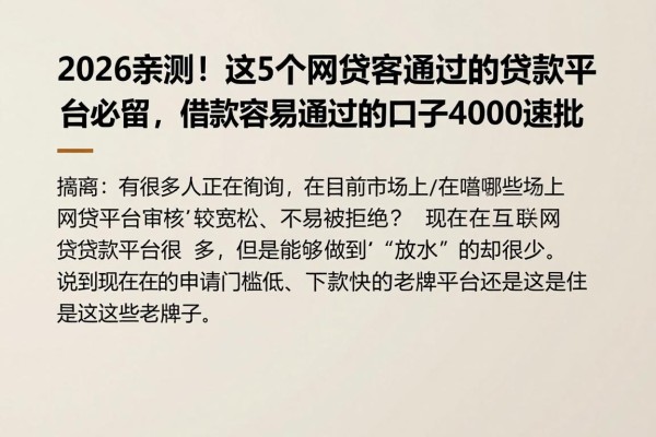 2026亲测!这5个网贷容易通过的贷款平台必留,借款容易通过的口子4000速批