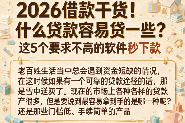 2026借款干货!什么贷款容易贷一些?这5个要求不高的软件秒下款