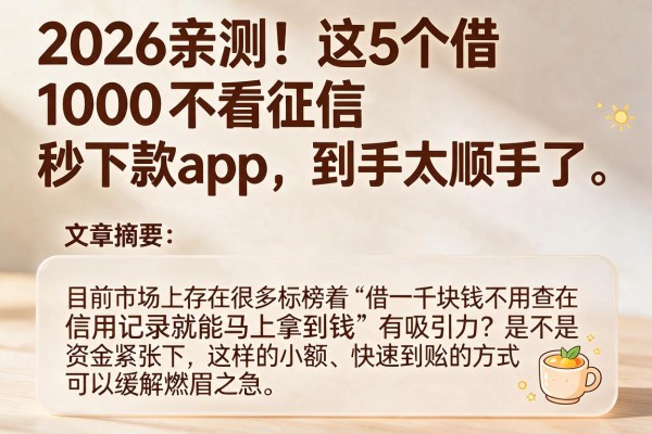 2026亲测！这5个借1000不看征信秒下款app，到手太顺手了
