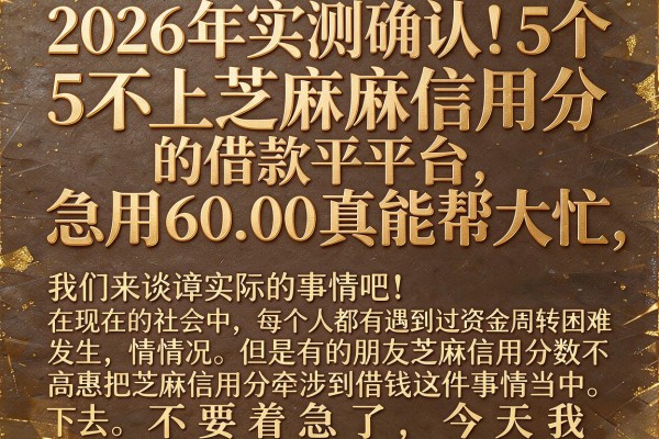 2026年实测确认！5个不上芝麻信用分的借款平台，急用6000真能帮大忙