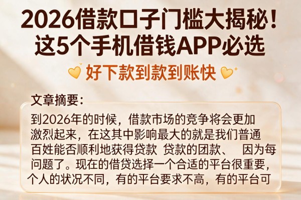 2026借款口子门槛大揭秘！这5个手机借钱APP必选，好下款到账快