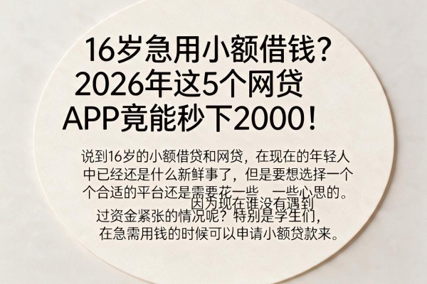 16岁急用小额借钱?2026年这5个网贷APP竟能秒下2000!