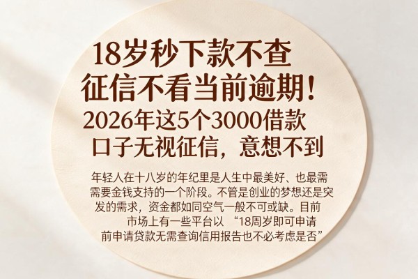 18岁秒下款不查征信不看当前逾期!2026年这5个3000借款口子无视征信,意想不到