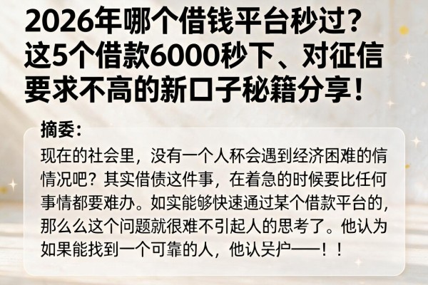 2026年哪个借钱平台秒过？这5个借款6000秒下、对征信要求不高的新口子秘籍分享！