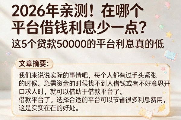 2026年亲测！在哪个平台借钱利息少一点？这5个贷款50000的平台利息真的低