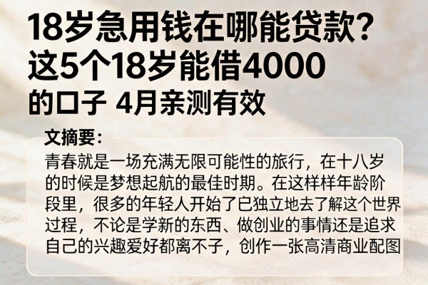 18岁急用钱在哪能贷款？这5个18岁能借4000的口子4月亲测有效