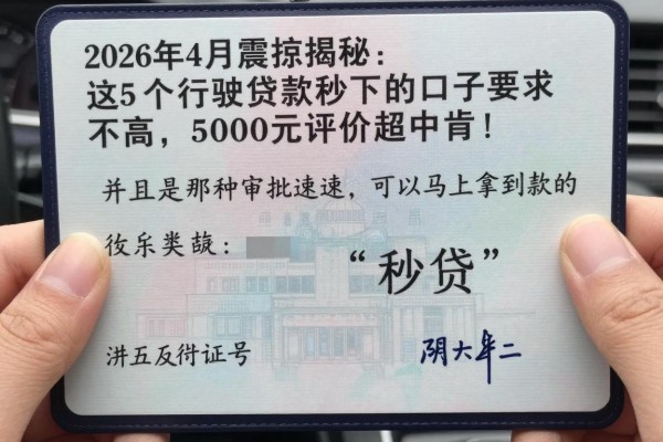 2026年4月震惊揭秘:这5个行驶证贷款秒下的口子要求不高,5000元评价超中肯!
