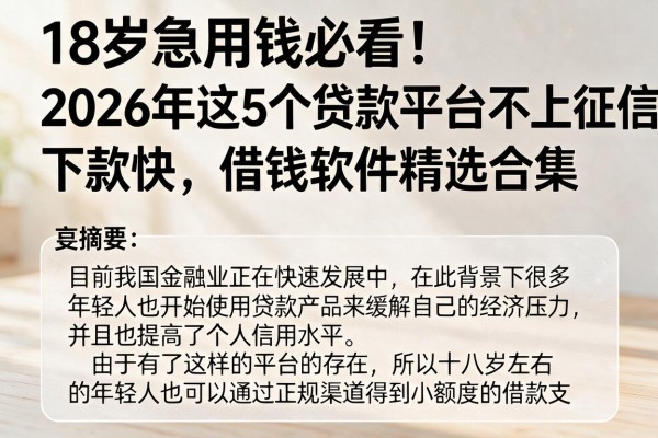 18岁急用钱必看!2026年这5个贷款平台不上征信、下款快,借钱软件精选合集