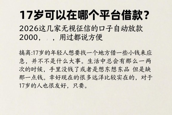 17岁可以在哪个平台借款？2026这几家无视征信的口子自动放款2000，用过都说方便