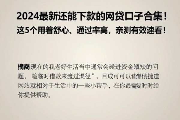2024最新还能下款的网贷口子合集!这5个用着舒心、通过率高,亲测有效速看!