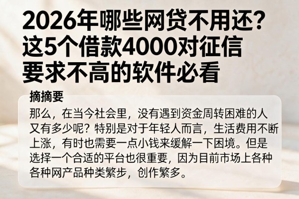 2026年哪些网贷不用还？这5个借款4000对征信要求不高的软件必看