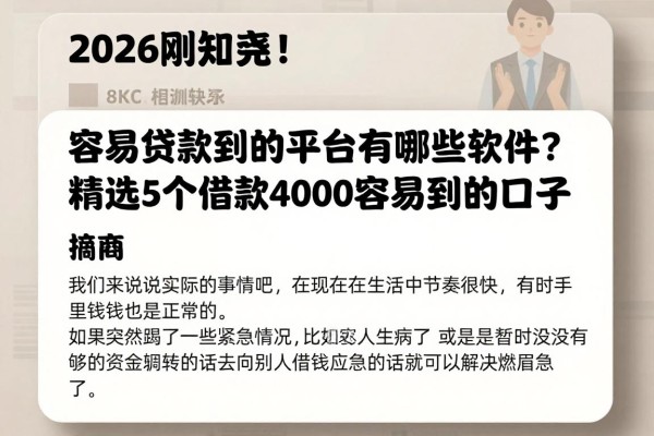 2026刚知晓！容易贷款到的平台有哪些软件？精选5个借款4000容易到的口子