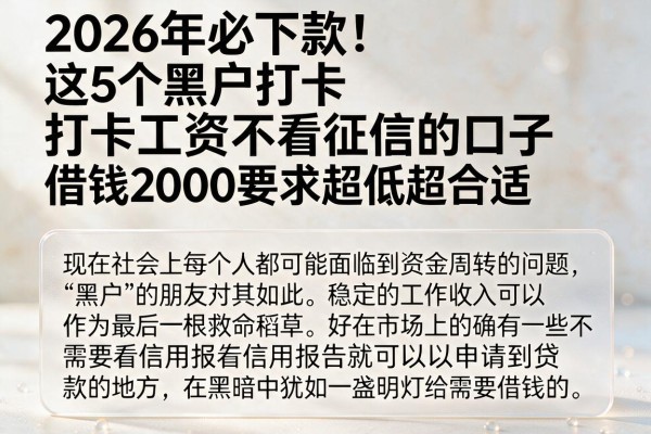 2026年必下款!这5个黑户打卡工资不看征信的口子,借钱2000要求超低超合适