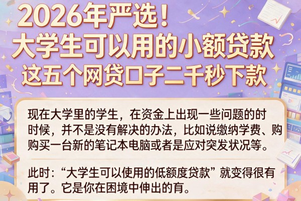 2026年严选！大学生可以用的小额贷款，这五个网贷口子二千秒下款