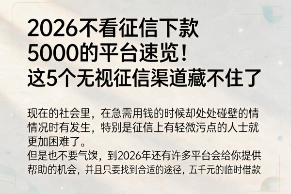 2026不看征信下款5000的平台速览!这5个无视征信渠道藏不住了