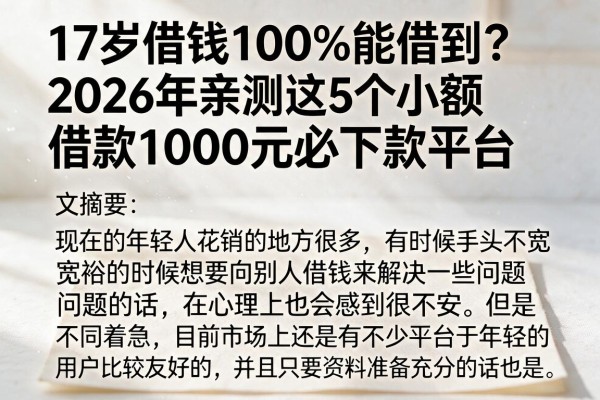 17岁借钱100%能借到？2026年亲测这5个小额借款1000元必下款平台