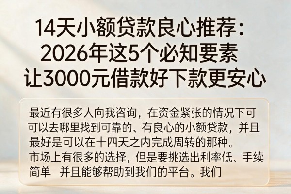 14天小额贷款良心推荐：2026年这5个必知要素，让3000元借款好下款更安心