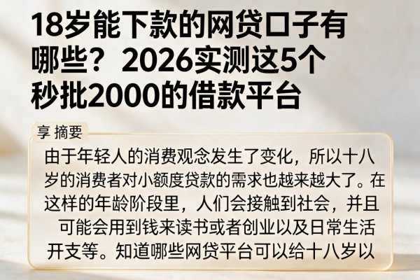 18岁能下款的网贷口子有哪些?2026实测这5个秒批2000的借款平台