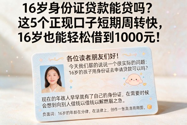 16岁身份证贷款能贷吗？这5个正规口子短期周转快，16岁也能轻松借到1000元！