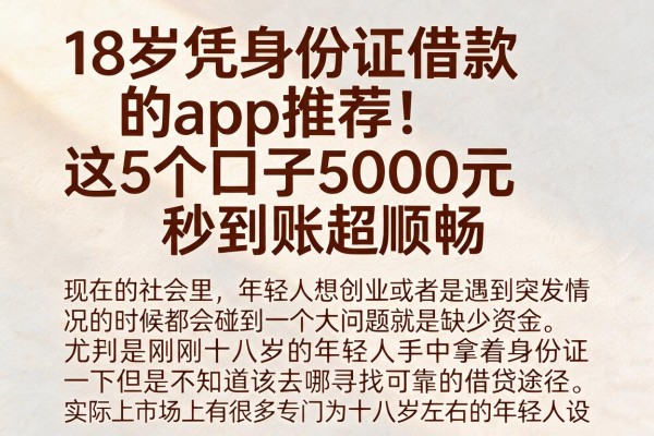 18岁凭身份证借款的app推荐!这5个口子5000元秒到账超顺畅