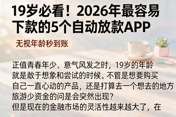 19岁必看！2026年最容易下款的5个自动放款APP，无视年龄秒到账