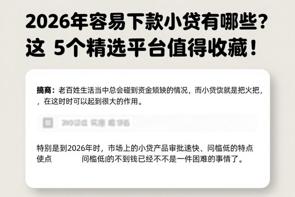 2026年容易下款的小贷有哪些?这5个精选平台值得收藏!