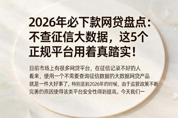 2026年必下款网贷盘点：不查征信大数据，这5个正规平台用着真踏实！