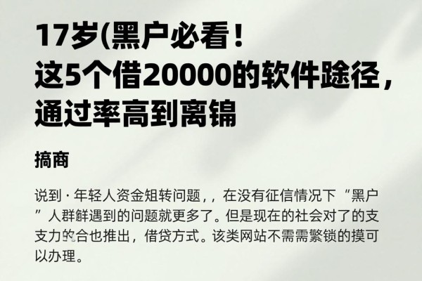 17岁黑户必看!2026年这5个借2000的软件途径,通过率高到离谱