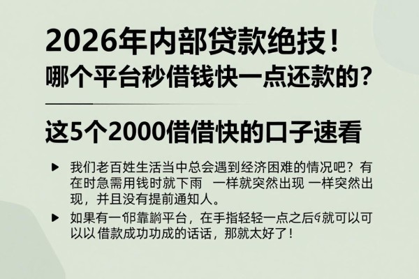 2026年内部贷款绝技!哪个平台秒借钱快一点还款的?这5个2000借款快的口子速看