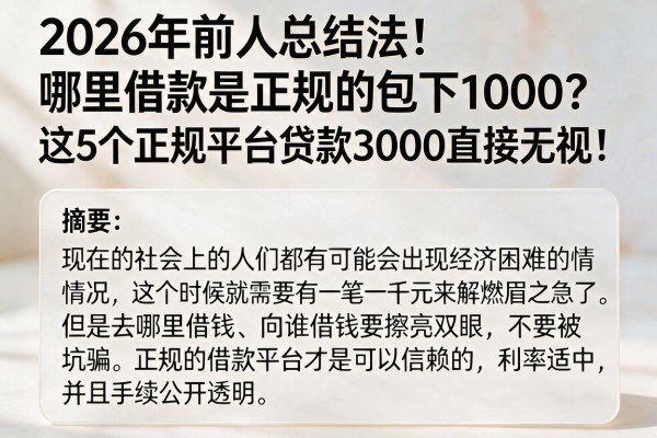 2026年前人总结法!哪里借款是正规的包下1000?这5个正规平台贷款3000直接无视!