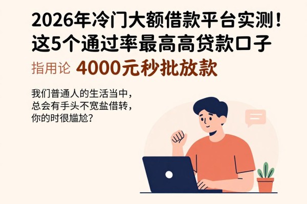 2026年冷门大额借款平台实测!这5个通过率最高的贷款口子,4000元秒批放款