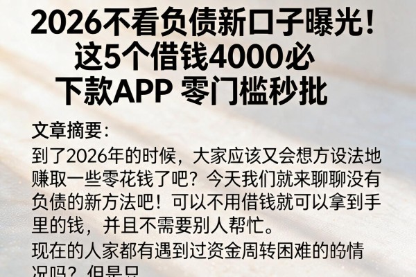 2026不看负债新口子曝光!这5个借钱4000必下款APP零门槛秒批