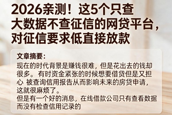 2026亲测!这5个只查大数据不查征信的网贷平台,对征信要求低直接放款