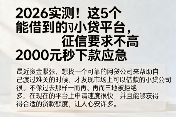 2026实测!这5个能借到的小贷平台,征信要求不高,2000元秒下款应急