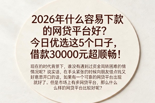 2026年什么容易下款的网贷平台好?今日优选这5个口子,借款30000元超顺畅!